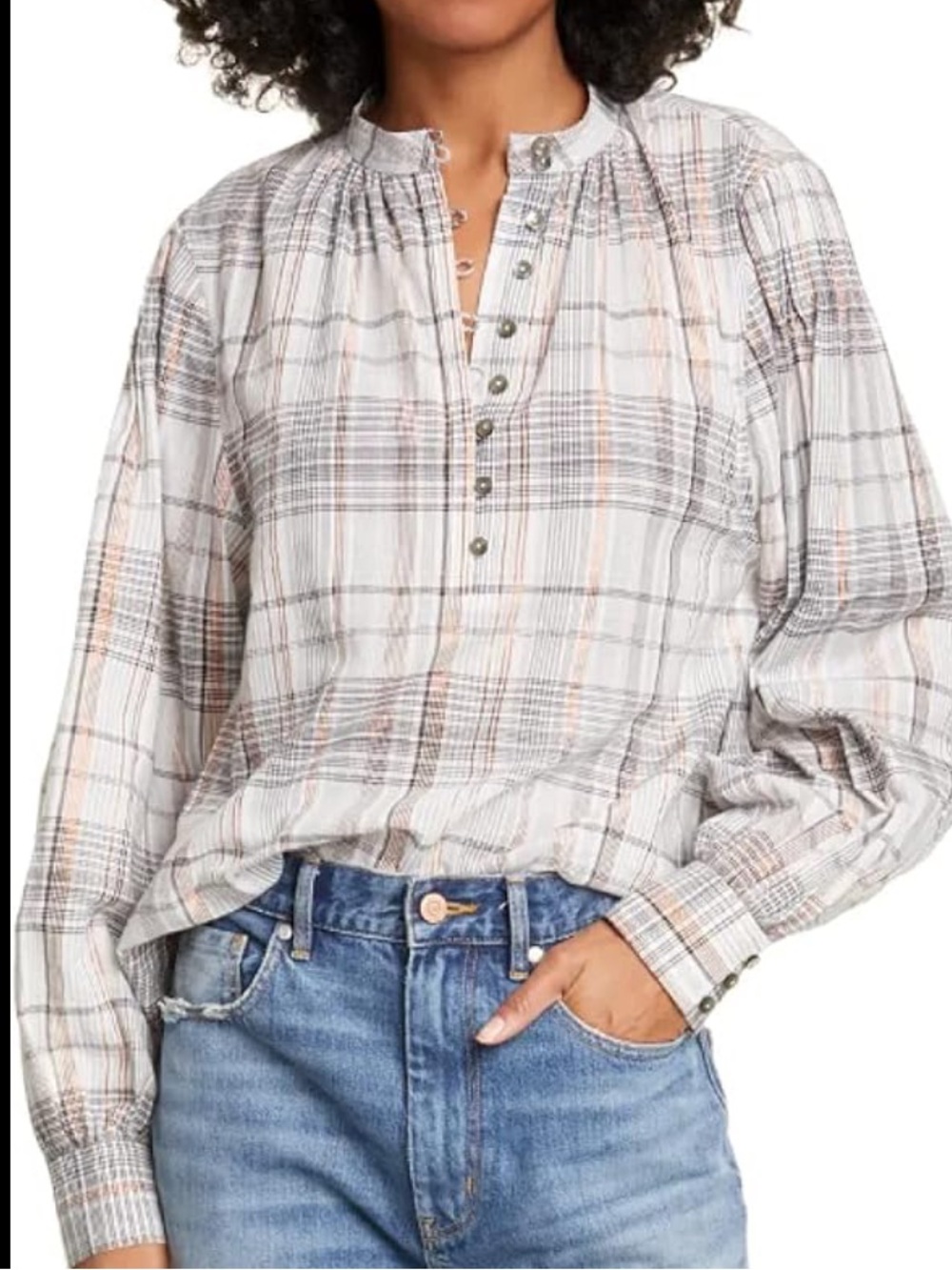 REBECCA TAYLOR LA VIE Lurex Metallic Thread peasant sleeve popover